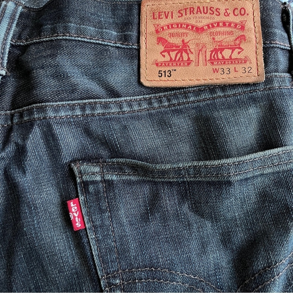 Men’s Levi’s 513 Western Cowboy Dark Wash Straight Leg Jeans Size 33 X 32 - Picture 8 of 11